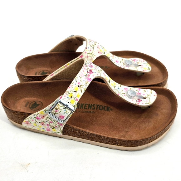 Birkenstock Shoes - Birkenstock Women's Gizeh Vegan Birko-Flor Watercolor Flower White 38 R